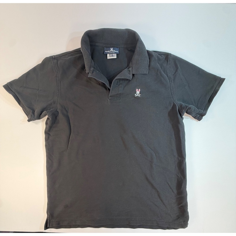 Psycho Bunny Mens Black Short Sleeve Pique Polo Shirt Size 6 XL Logo